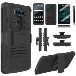 LG V10 Case, Dual Layers [Combo Holster] Case And Built-In Kickstand Bundled with [Premium Screen Protector] Hybird Shockproof And Circlemalls Stylus Pen (Black)